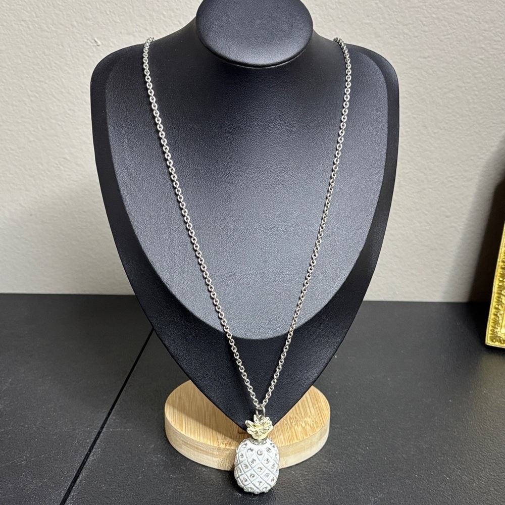 Juicy Couture Rare Pineapple White Enamel Rhinestone Statement Pendant Necklace